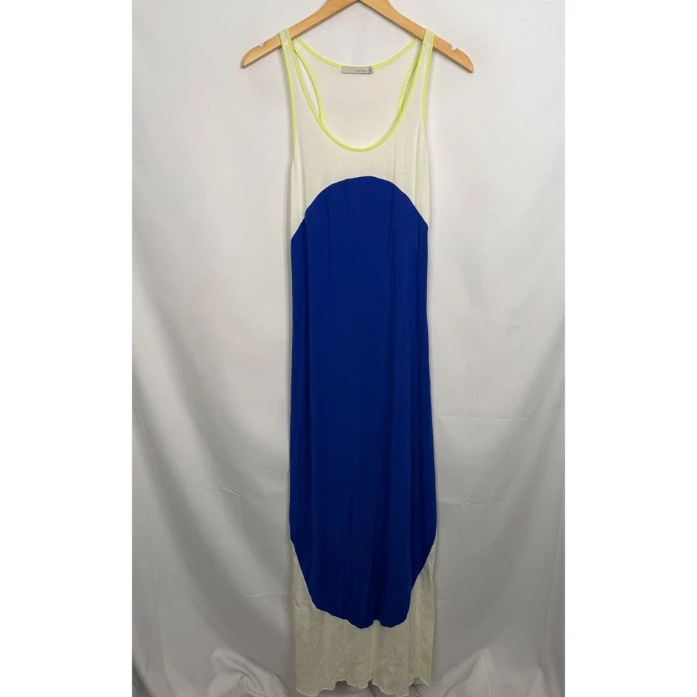 Townsen Womens Colorblock Maxi Dress Blue White Neon Yellow Racerback Large - Picture 4 of 9